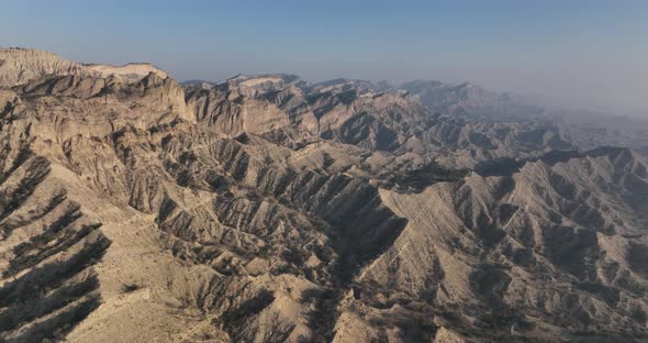 Aerial view of beautiful textures and hills in Vashlovani national park. Gorgeous place in Georgia.