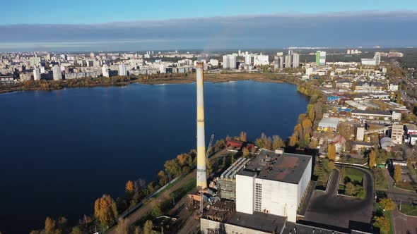 Waste Incineration Plant in the City near the Lake