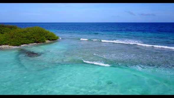 Aerial scenery of tropical shore beach holiday by shallow ocean with clean sand background of journe