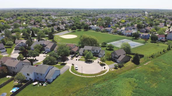 Aerial Flight Over the Houses of the City in America. Settlement in North America. Wonderful