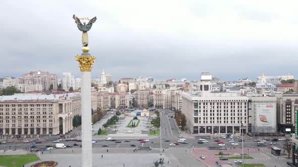 The Symbol of Kyiv, Ukraine, Independence Square Aerial View, Slow Motion