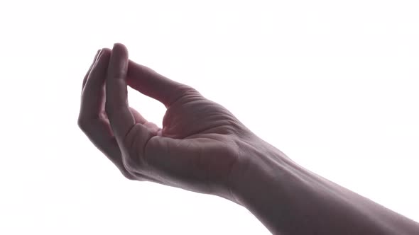 Person does hand gesture with bright white backdrop 37