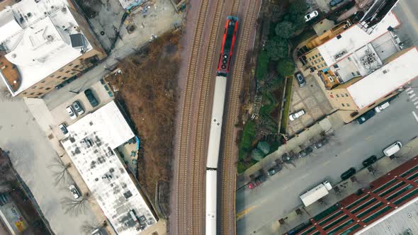 Top View of a Subway Passenger Train Traveling in Chicago Illinois
