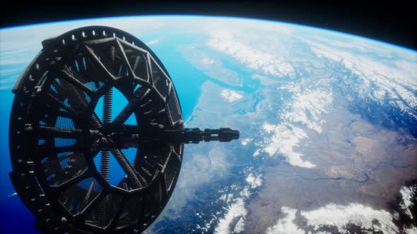 Futuristic Space Satellite Orbiting the Earth