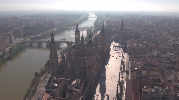 Aerial view of the Basilica, Ebro River, and Pilar Square