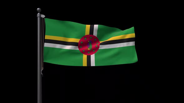 Dominica Flag On Flagpole With Alpha Channel