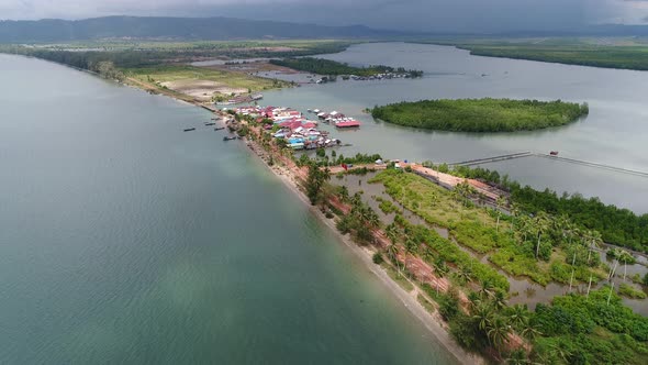 Fishing village near Sihanoukville in Cambodia seen from the sky