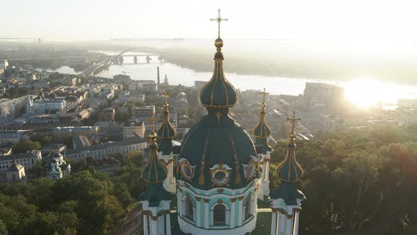 St. Andrew's Church at Dawn. Kyiv, Ukraine. Slow Motion