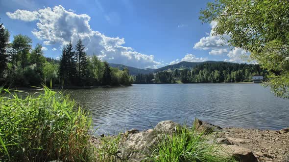 Beautiful natural dam in the Czech republic. Time lapse