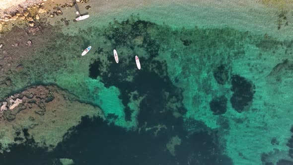 Sup surfing group aerial view 4 K Turkey Alanya