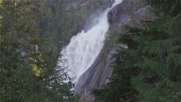 View of Shannon Falls and Water Rushing Down the Canyon