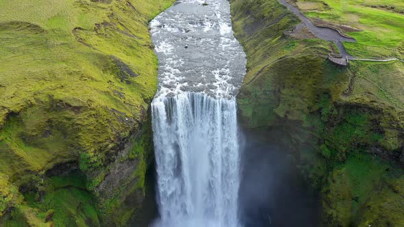 Flying Over Skogafoss Waterfall in Iceland