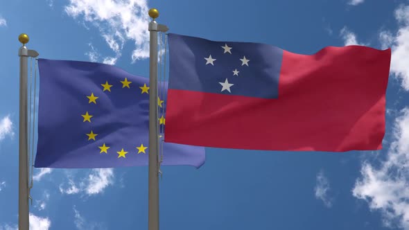 European Union Flag Vs Samoa Flag On Flagpole