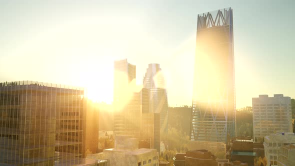 City Skyscrapes with Lense Flairs at Sunset