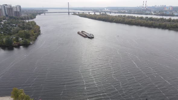 The Main River of Ukraine - Dnipro Near Kyiv. Slow Motion