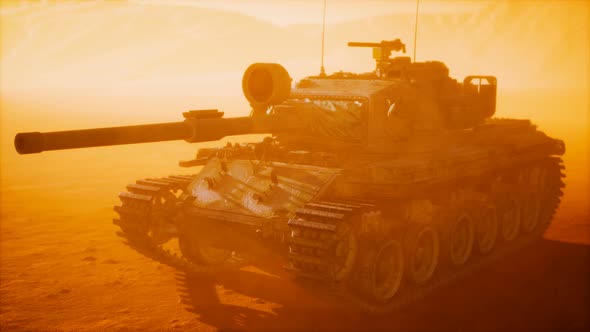 World War II Tank in Desert in Sand Storm