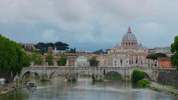 Time Lapse River Tiber in Rome at St Peters Basilica in Vatican City