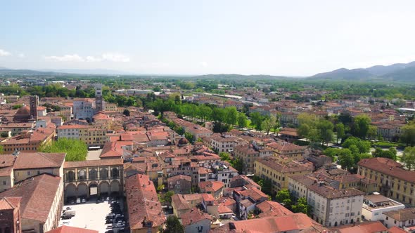 Aerial View of Lucca Cityscape in Spring Season Tuscany  Italy