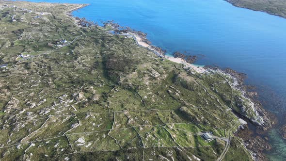 Distinct Connemara green landscape terrain Ireland aerial