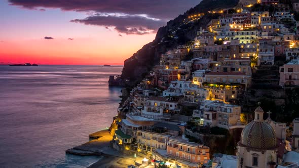 Sunset Time Lapse of Positano, Amalfi Coast, Italy