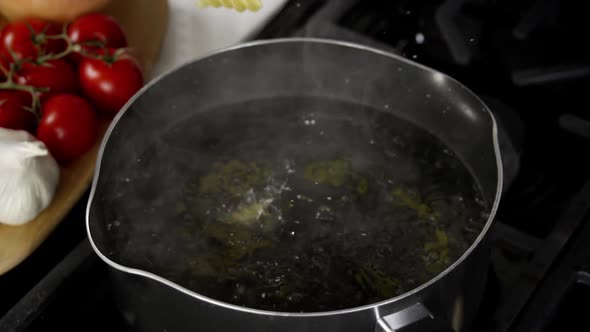 Pasta Falling Into Pot Slow Motion