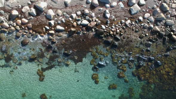 Aerial Drone Shot of A Rocky Beach Ocean Coastline