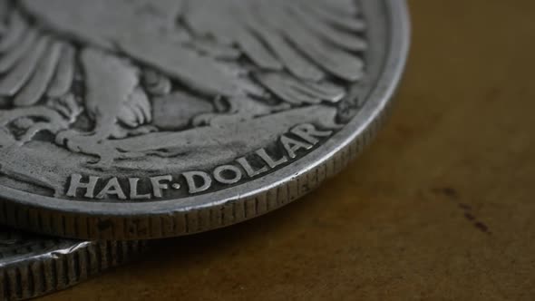 Rotating stock footage shot of antique American coins