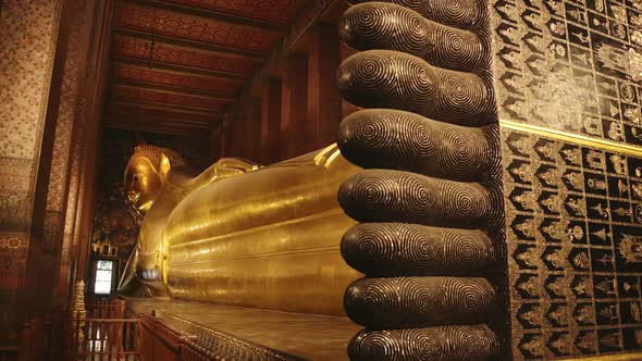 Thailand Enormous Gold Reclining Buddha, Large Buddhist Statue at Temple of the Reclining Buddha in