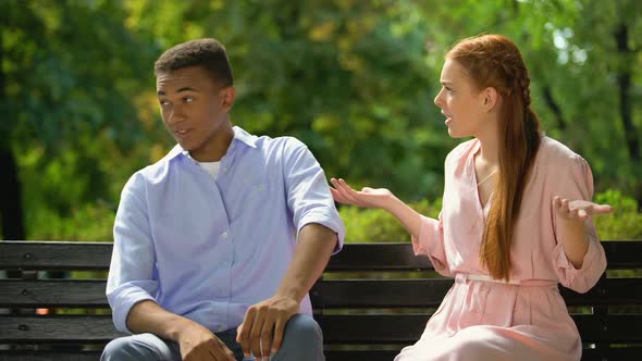 Mixed-Race Boyfriend Ignoring Girls Claims Sitting in Park, Quarrel, Break-Up