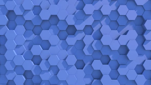 Abstract dark blue hexagon motion background.