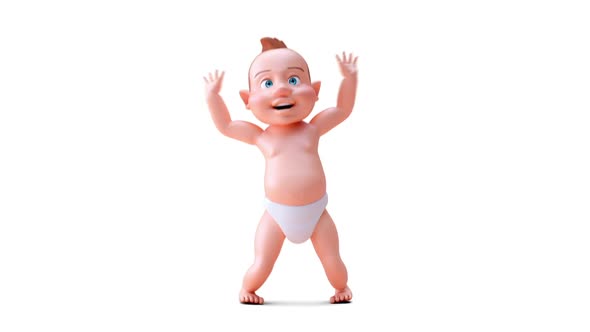 Fun 3D cartoon of a baby jumping