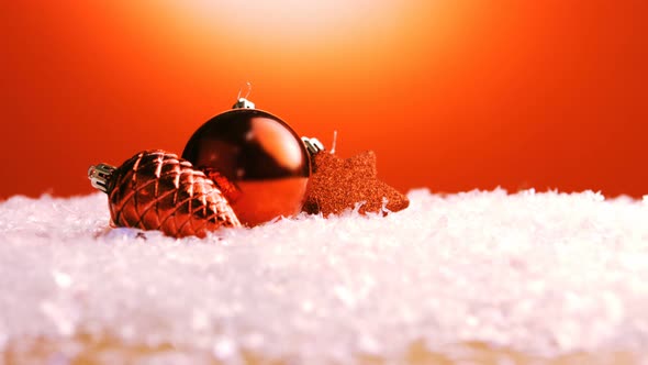 Christmas decorations on snow