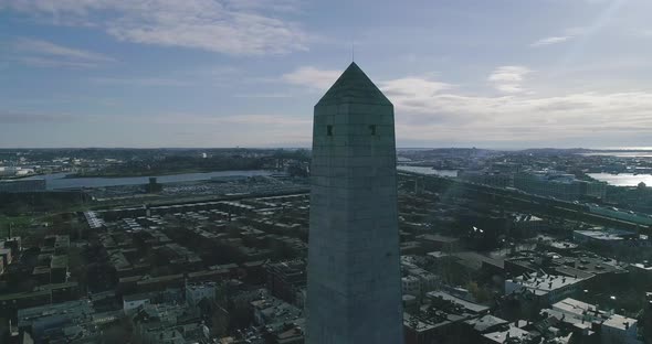 Aerial Pan Around of the Bunker Hill Monument in Boston