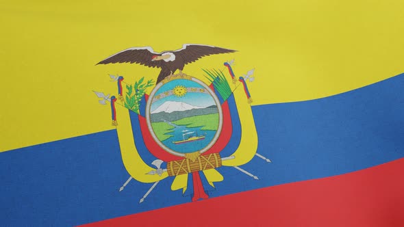 National Flag of Ecuador Waving Original Size and Colors 3D Render Republic of Ecuador Flag Textile