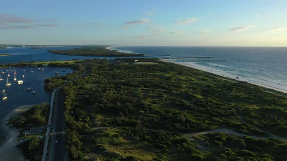 Flying towards Gold Coast Seaway on the Spit, Australia