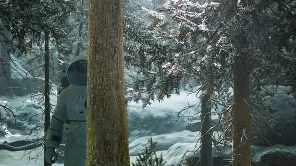 Astronaut Exploring Forest in Snow alt