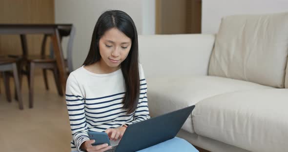 Woman work on computer at home