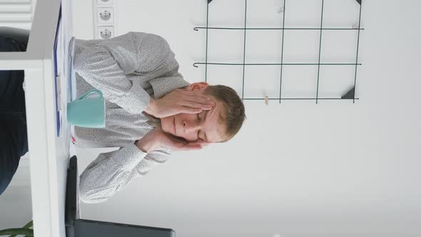 Exhausted Man Employee Suffer From Headache