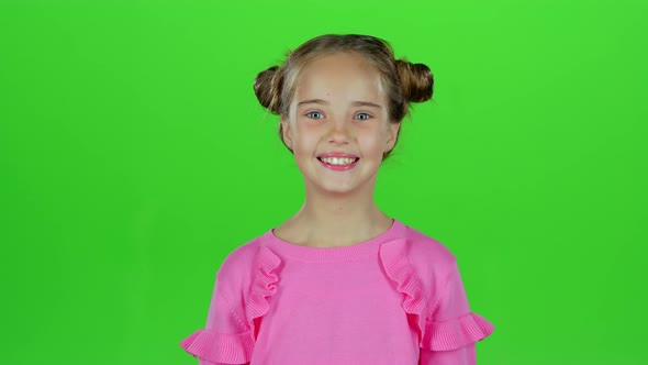 Baby Smiles She's Happy. Green Screen. Slow Motion