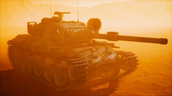 World War II Tank in Desert in Sand Storm