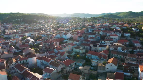 Aerial View of Vela Luka Town on Korcula Island Croatia