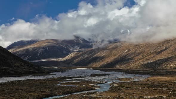 Time-lapse of the valley floor in the Himalaya in Nepal