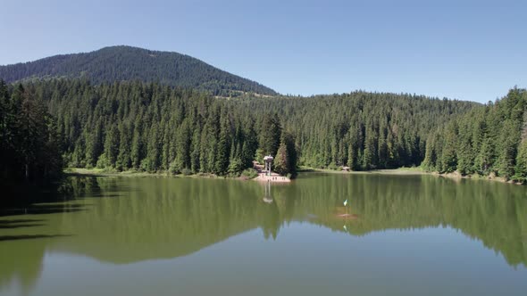 Aerial View of Synevyr Lake in Carpathians Ukraine Europe