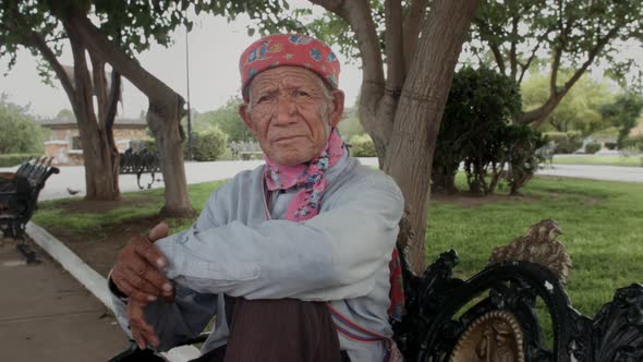 Old Raramuri Man in a Bench in the Park