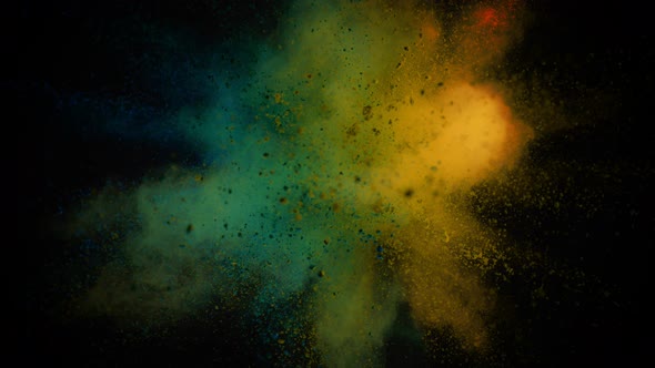 Super Slowmotion Shot of Color Powder Explosion Isolated on Black Background