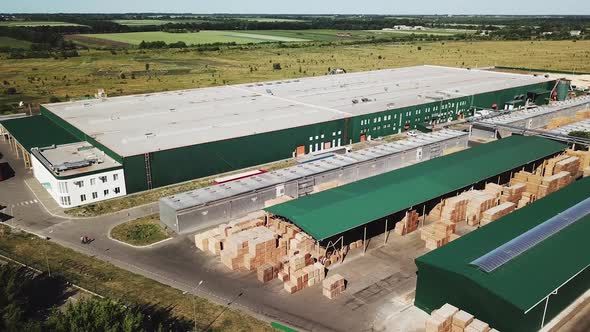 Aerial view of large modern warehouses in the industrial complex