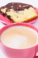 Coffee with milk and fresh yeast dough with cocoa and chocolate icing - PhotoDune Item for Sale