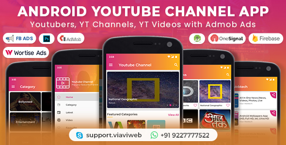 Android YouTube Channel App (Youtubers, YT Channels, YT Videos) with Admob Ads