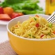 Instant Noodles with Fork Served with Vegetables and Herbs ProRes Uncompressed - VideoHive Item for Sale
