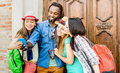 Group of happy multiracial friends taking selfie with mobile smart phone - PhotoDune Item for Sale